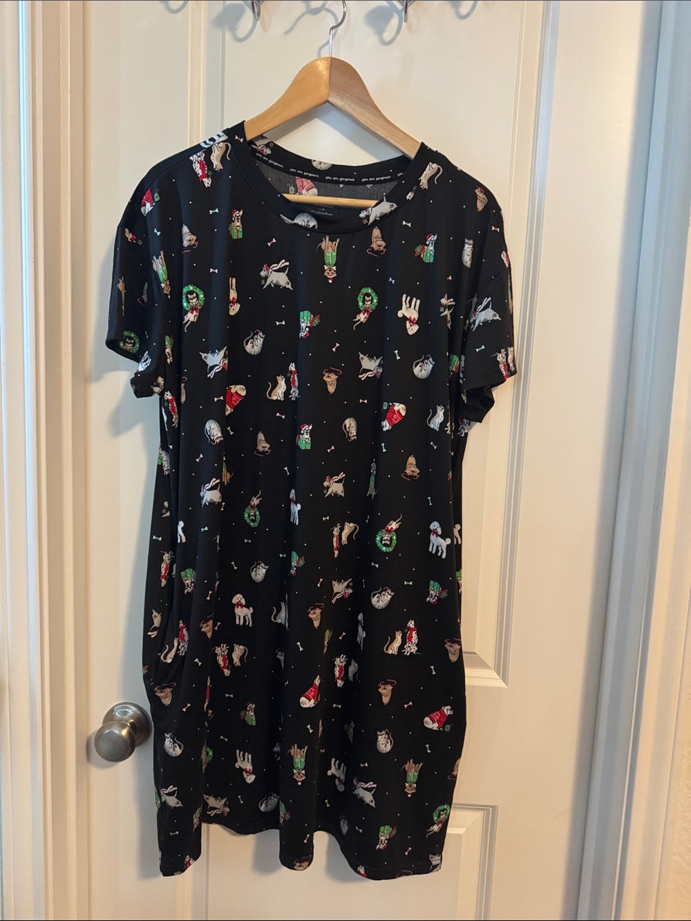 Girls' Black Holiday Dog Print Dress